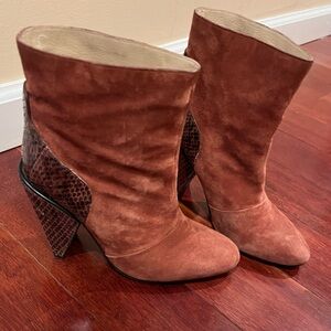 See by Chloe | Molly Suede Heeled Boots Burnt Sienna Brown Orange Snake 36